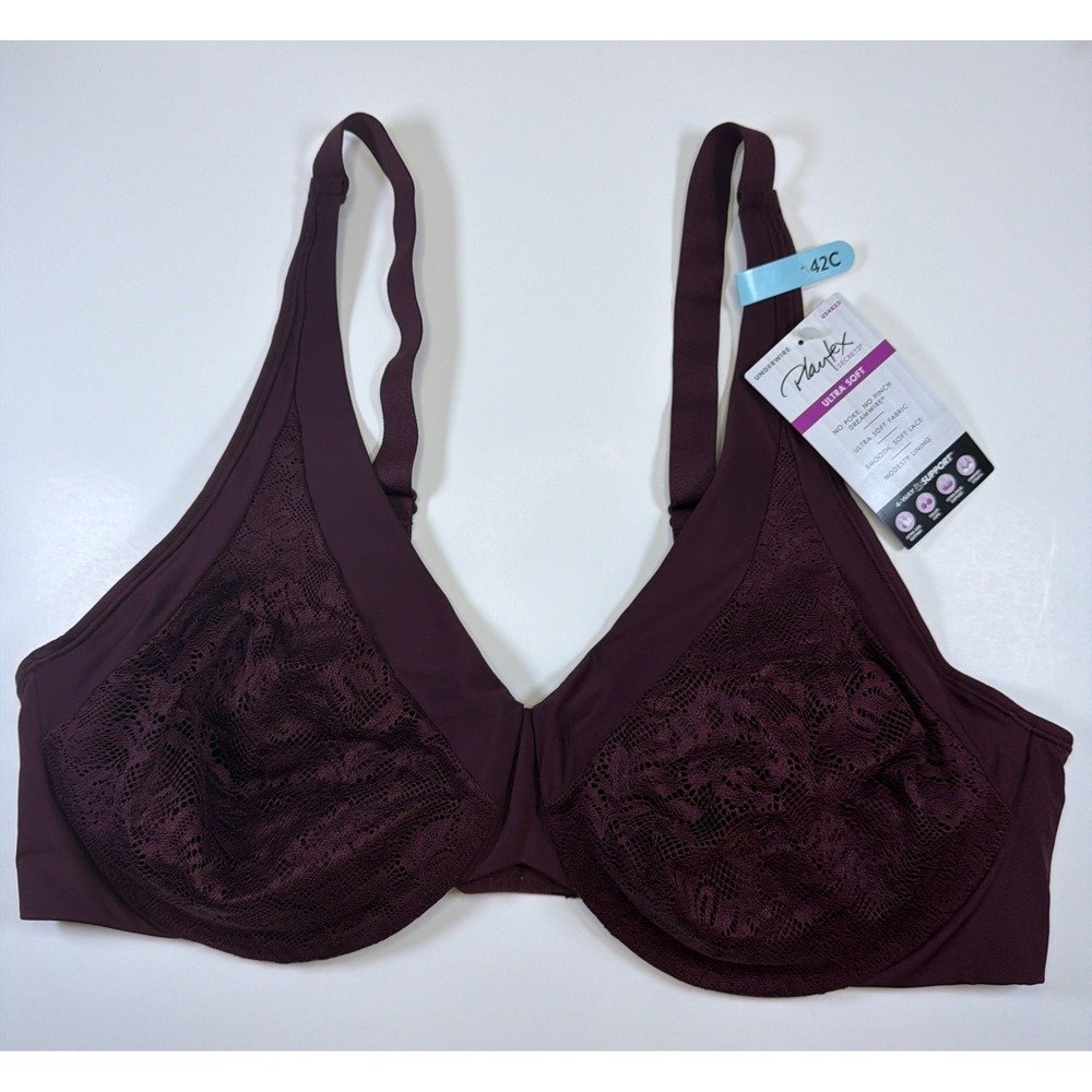 Playtex Secrets Ultra Soft No Poke Dreamwire Underwire Bra US4833 Size 42C Red